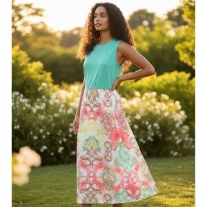 #003 - Studio One Mint  Coral Paisley Maxi Dress